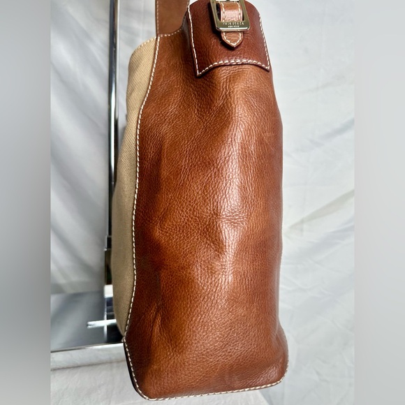 KATE SPADE Brown Leather Gold Canvas Shoulder Tote Bucket Market Carryall Bag - Picture 6 of 10